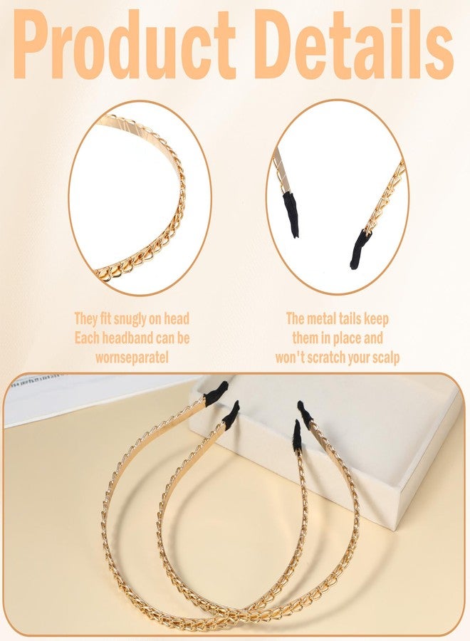 DOPENSPI 2PCS Gold Thin Hairbands, Metal Gold Cable Chaplet Chain Headband Non Slip Golden Headband for Women Golden Hair Accessories for Women Girls - Image 5